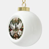 Vreedzame Duiven Poinsettias Elegant Kerstmis Keramische Bal Ornament (Rechts)
