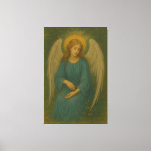Vreedzame Gebedsengel – Gouden Halo Witte Vleugel Canvas Afdruk
