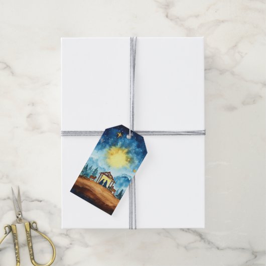 Vreedzame Geboorte in Manger Cadeaulabel (Met Touw)