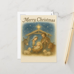 Vreedzame Geboortescène Kerst Heilige Familie  Feestdagenkaart