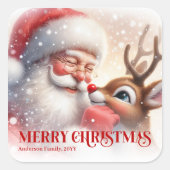 Vreedzame Gepersonaliseerde Kerstman Rudolph Kerst Vierkante Sticker (Voorkant)
