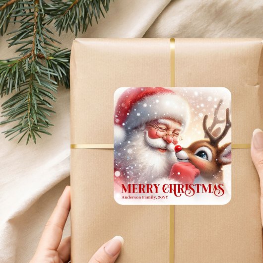 Vreedzame Gepersonaliseerde Kerstman Rudolph Kerst Vierkante Sticker