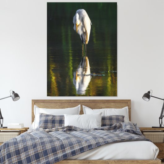 Vreedzame Grote Witte Greet met Reflectie Canvas Afdruk (Insitu (Slaapkamer))