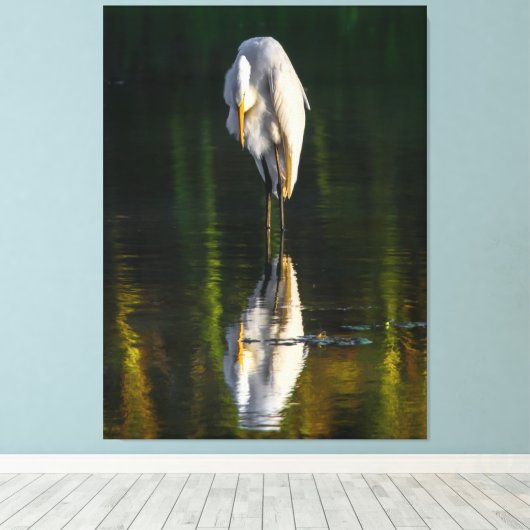 Vreedzame Grote Witte Greet met Reflectie Canvas Afdruk (Insitu (Houten vloer))