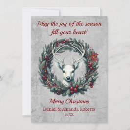 Vreedzame herten met krans van hulstbessen feestdagenkaart
