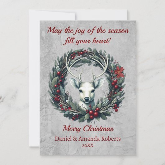 Vreedzame herten met krans van hulstbessen feestdagenkaart (Voorkant)