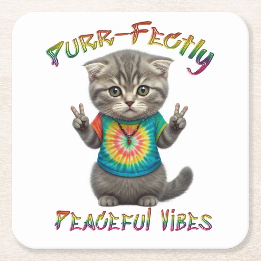 Vreedzame Hippie Boho Kitten Vibes Kartonnen Onderzetters (Voorkant)