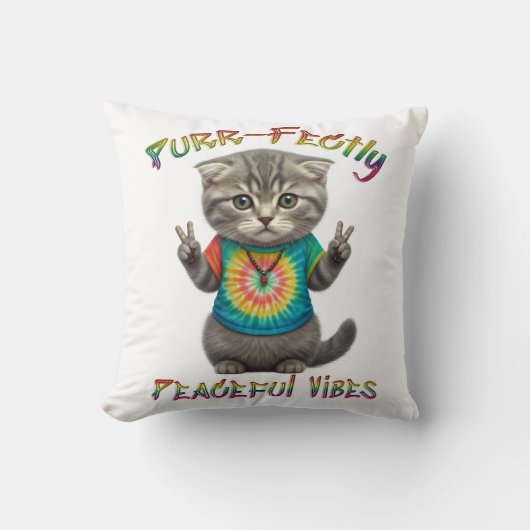 Vreedzame Hippie Boho Kitten Vibes Kussen (Voorkant)