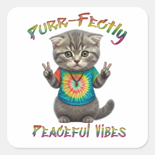 Vreedzame Hippie Boho Kitten Vibes Vierkante Sticker (Voorkant)
