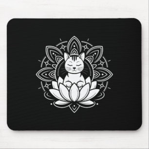 Vreedzame Kat Lotus Bloem Yoga Meditatie T-shirt _ Muismat