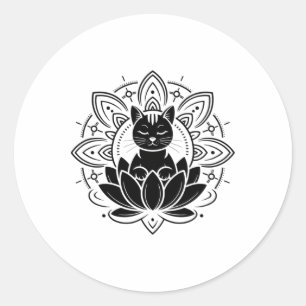 Vreedzame Kat Lotus Bloem Yoga Meditatie T-shirt - Ronde Sticker