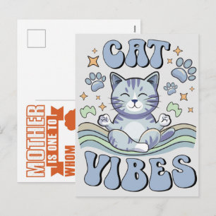 Vreedzame kattenvibes met ontspannende kat blauw e feestdagenkaart