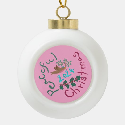 Vreedzame Kerst 2024 Mistletoe Bird Ornament (Voorkant)