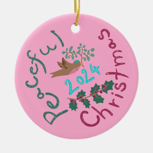 Vreedzame Kerst 2024 Mistletoe Bird Ornament (Voorkant)