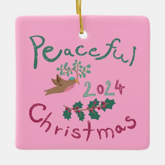 Vreedzame Kerst 2024 Mistletoe Bird Ornament (Voorkant)