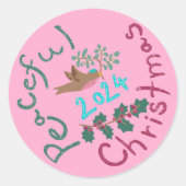 Vreedzame Kerst 2024 Mistletoe Bird Ornament Ronde Sticker (Voorkant)