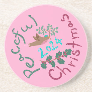 Vreedzame Kerst 2024 Mistletoe Bird Ornament Zandsteen Onderzetter