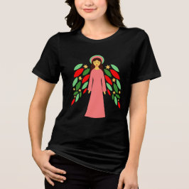 Vreedzame Kerstengel met Festieve Vleugels Tri-Blend Shirt