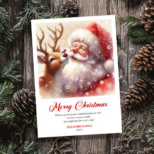 Vreedzame Kerstman en Rendier Roodneus Kerstkaart