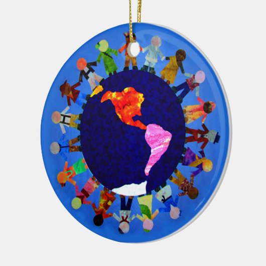 Vreedzame kinderen in de wereld keramisch ornament (Links)