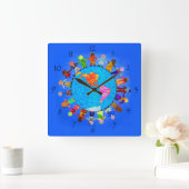 Vreedzame kinderen rond de World Wall Clock Vierkante Klok (Huis)