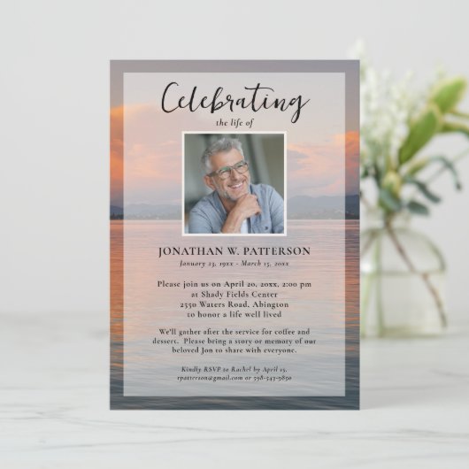 Vreedzame Lake Sunset Viering van het leven Foto Kaart (Staand voorkant)