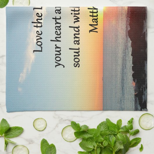 VREEDZAME MATTHEÜS 22:37 ZONSOPGANG SCHRIFT ONTWER THEEDOEK (Gevouwen)