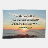 VREEDZAME MATTHEÜS 22:37 ZONSOPGANG SCHRIFT ONTWER THEEDOEK (Horizontaal)