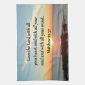 VREEDZAME MATTHEÜS 22:37 ZONSOPGANG SCHRIFT ONTWER THEEDOEK (Verticaal)