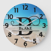 Vreedzame Oceaan Strand B Monogram Grote Klok (Voorkant)