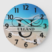 Vreedzame Oceaanstrand U Monogram Grote Klok (Voorkant)