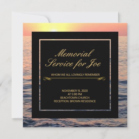 Vreedzame Ocean Sunset Memorial uitnodiging (Voorkant)