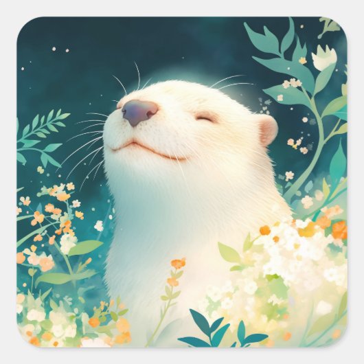 Vreedzame Otter Sticker met Bloemen (Voorkant)