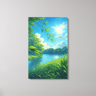 Vreedzame River Landschap Wall Art Canvas Afdruk
