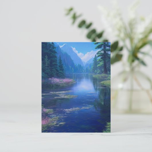 Vreedzame rivier in de omhelzing van het bos briefkaart (Staand voorkant)