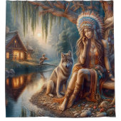 Vreedzame rivier met een wolf vriend douchegordijn (Voorkant)