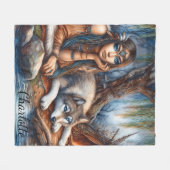 Vreedzame rivier met een wolf vriend fleece deken (Voorkant (Horizontaal))