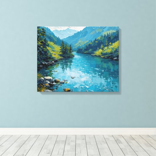 Vreedzame rivier Premium Wrapped Canvas Muurkunst (Insitu (Houten vloer))