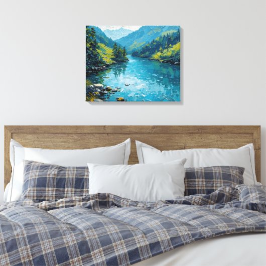 Vreedzame rivier Premium Wrapped Canvas Muurkunst Afdruk (Insitu (Slaapkamer))