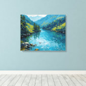 Vreedzame rivier Premium Wrapped Canvas Muurkunst Afdruk (Insitu (Houten vloer))