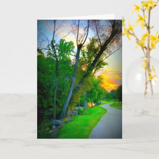 Vreedzame rivier zonsopgang elke gelegenheid kaart (Gele Bloem)