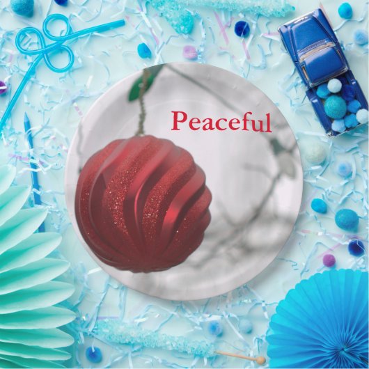 Vreedzame rode gestreepte sparkly Ornamenten bal Papieren Bordje (Feest)