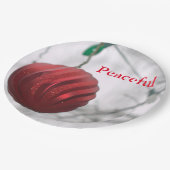 Vreedzame rode gestreepte sparkly Ornamenten bal Papieren Bordje (Gekanteld)