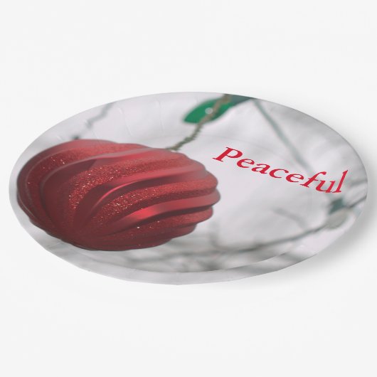 Vreedzame rode gestreepte sparkly Ornamenten bal Papieren Bordje (Gekanteld)