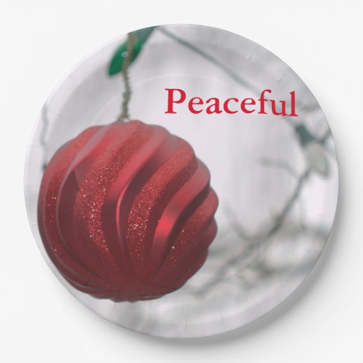 Vreedzame rode gestreepte sparkly Ornamenten bal Papieren Bordje (Voorkant)