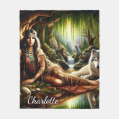 Vreedzame scène: Indiaanse en wolf Fleece Deken (Voorkant)