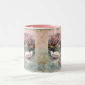 Vreedzame Scene Zwanen op het meer - Blauwgroen Bl Tweekleurige Koffiemok (Center)