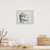 Vreedzame Scene Zwanen op het meer - Blauwgroen Ta Poster (Keuken)