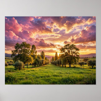 Vreedzame schapen die bij zonsondergang grazen Pos Poster