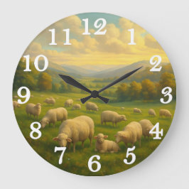 Vreedzame schapen in een pastorale weide grote klok